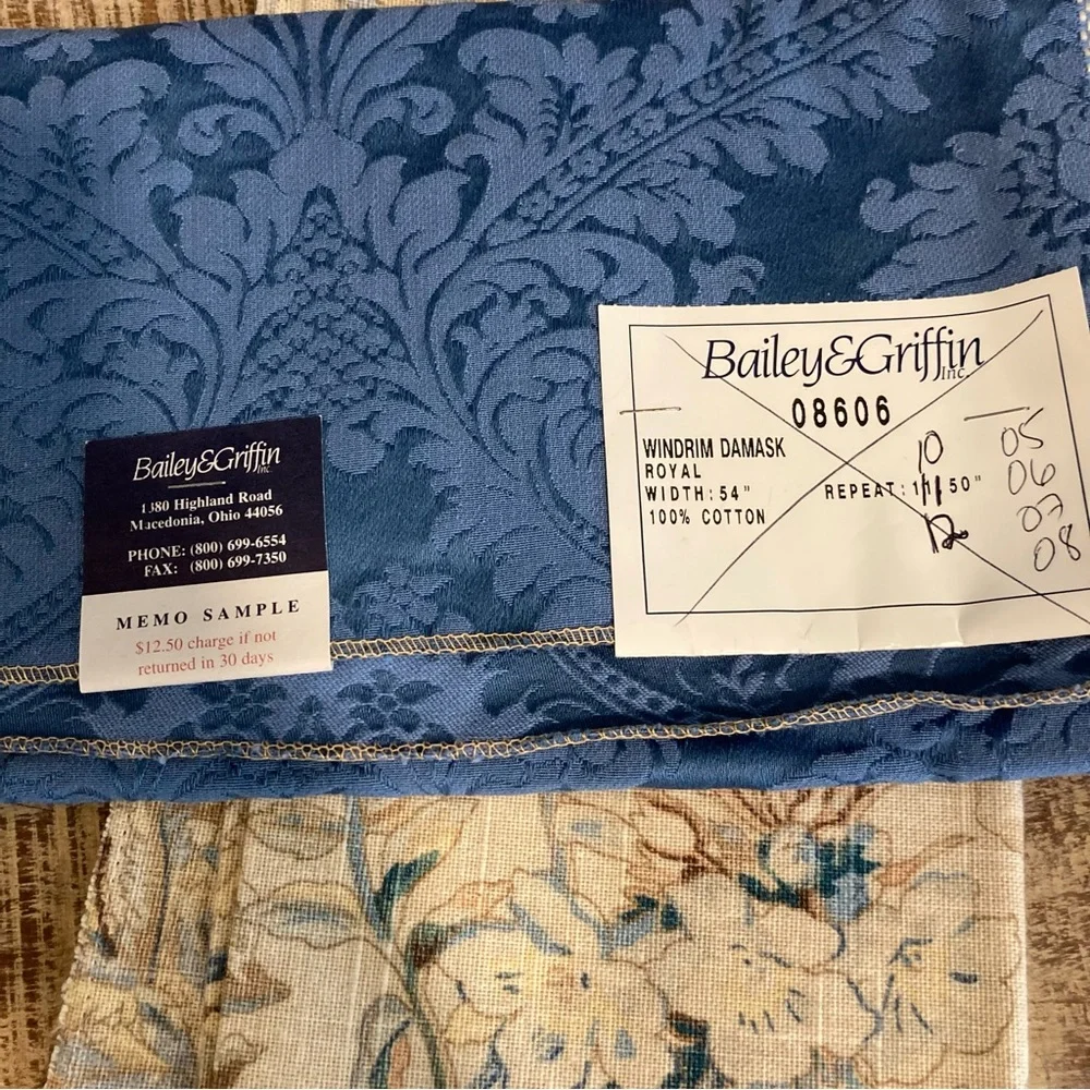 5pcs Fabric Samples Lot - Rustic Blues Florals & Damask